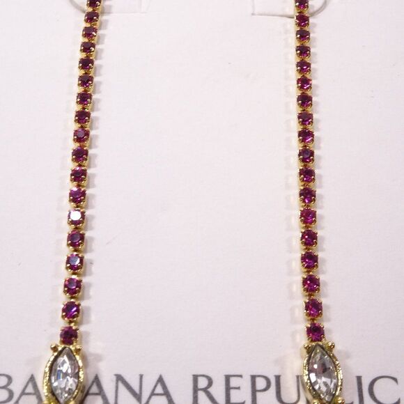 Banana Republic Ruby Red Crystal Gemstone Linear Line Drop Earrings NWT 58 - Picture 4 of 4